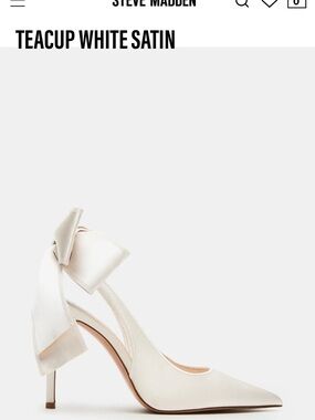 Steve Madden White Satin Pointed Toe Heel with Ankle Bow IVORY SATIN
